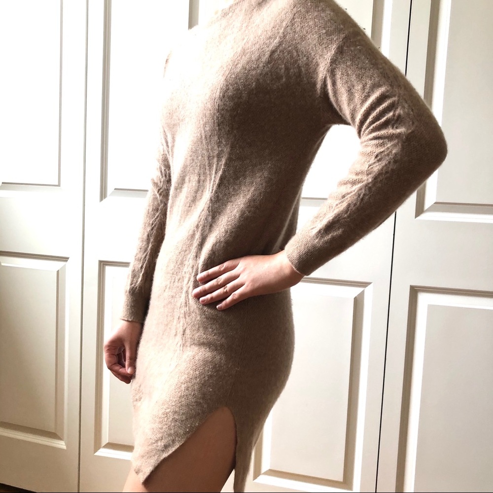 Beige Cashmere Winter Dress High-low, Lazily Loose